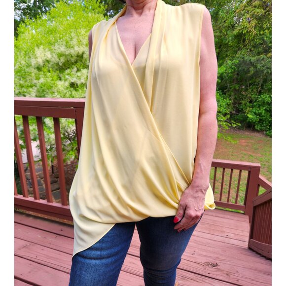 Alfani Draped Surplice Asymmetrical HiLo Wrap Sleeveless Tunic Yellow 18W - Picture 3 of 9